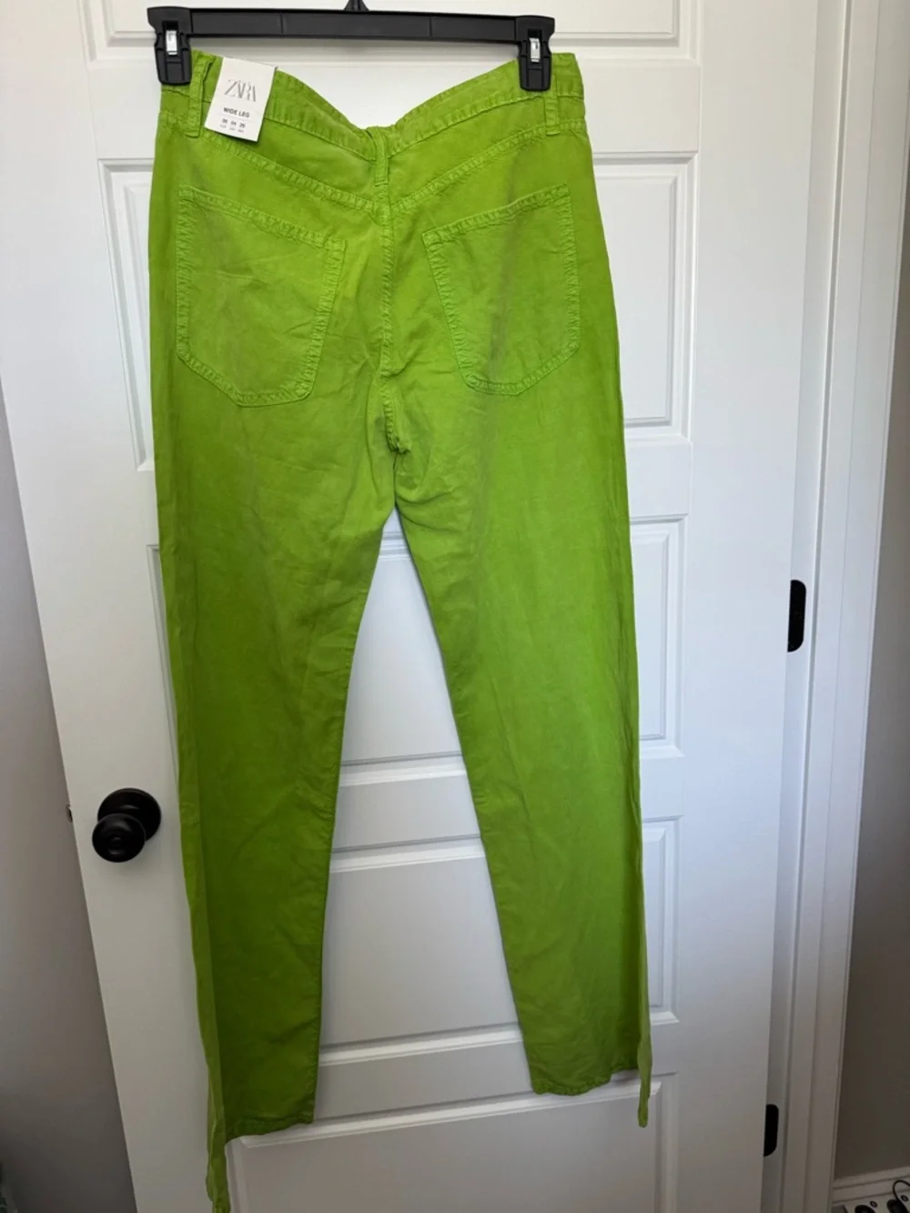 NWT Zara Wide Leg Cotton/Linen Blend Lightweight Pants, Bright Green, Size 4